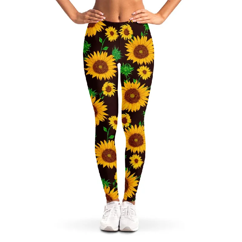 Epic Deals Brown Sunflower Pattern Print Women's Leggings