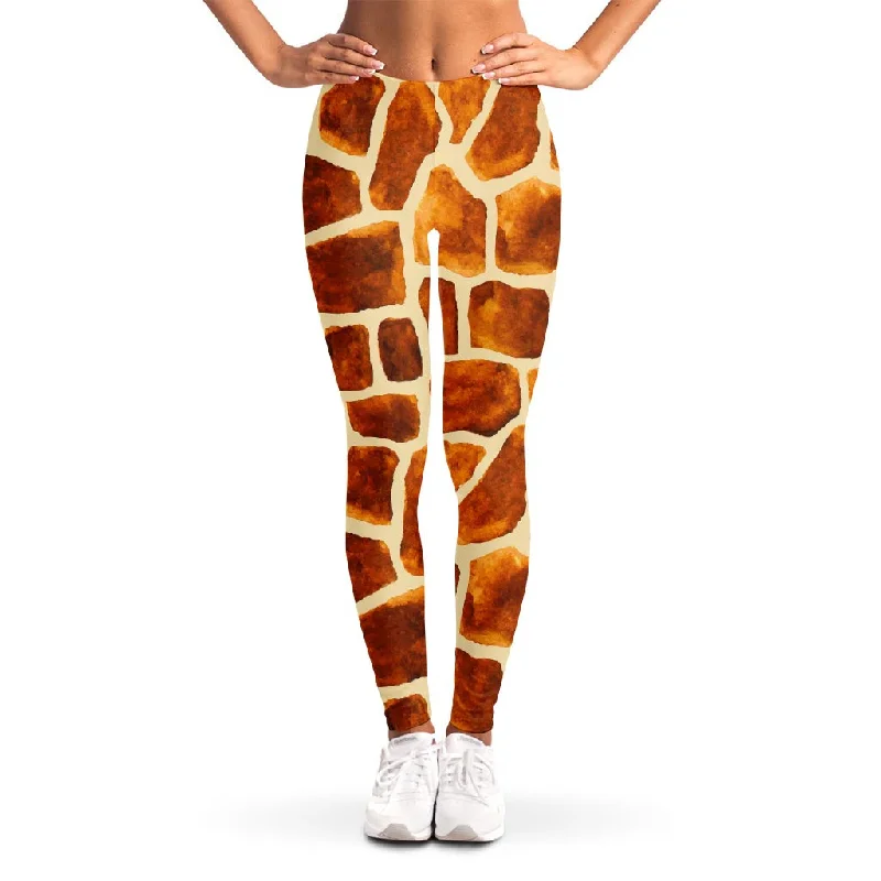 Act Fast Brown Watercolor Giraffe Pattern Print Women's Leggings