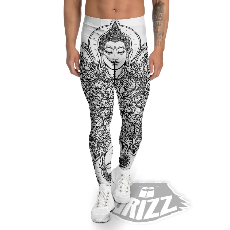 Buddha Face Ornate Mandala Print Men's Leggings