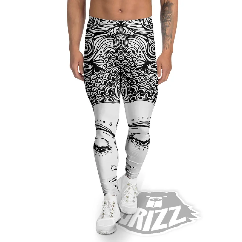 Buddha Mandala Spiritual Black White Print Men's Leggings