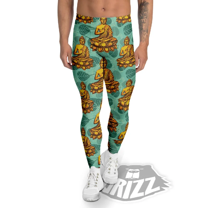 Buddha Sits On The Leaf Print Pattern Men's Leggings