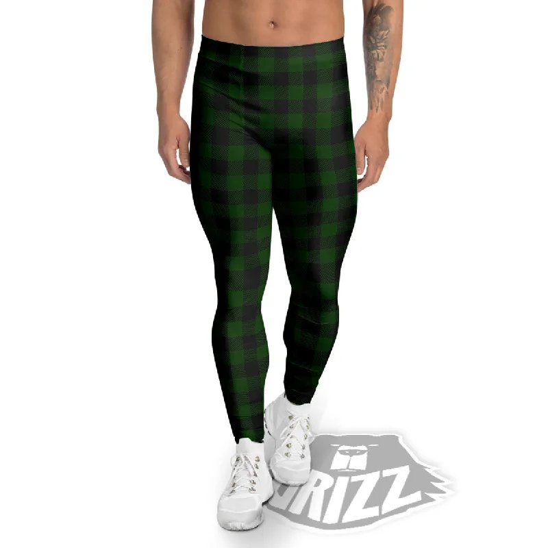 Crazy Savings Buffalo Check Forest Green Print Pattern Men's Leggings