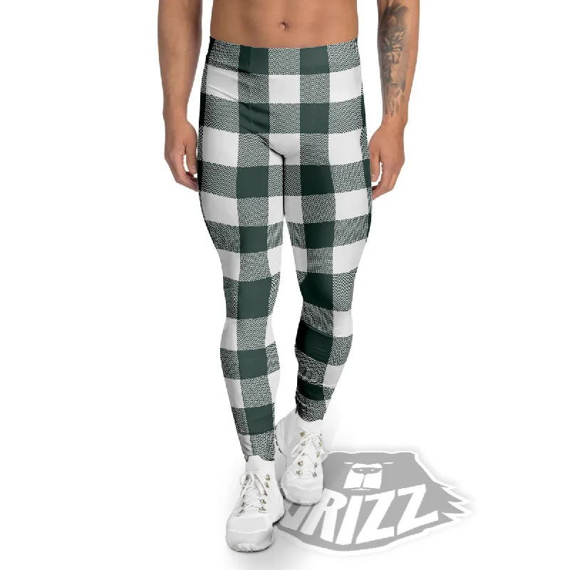 Buy More, Save More Buffalo Check White And Green Print Men's Leggings