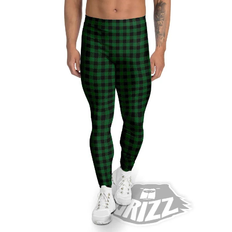 Weekend Deal Buffalo Plaid Black And Green Print Men's Leggings