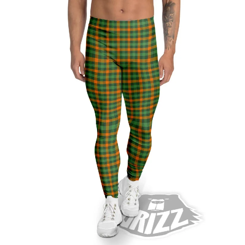 Sale Event Buffalo Plaid Orange And Green Print Men's Leggings