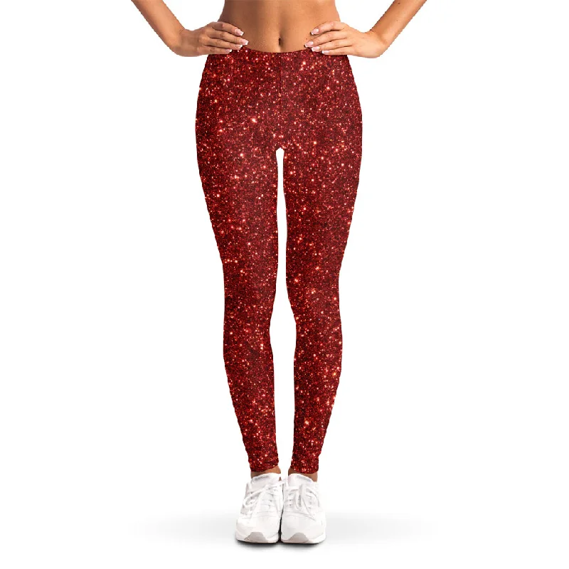 Burgundy (NOT Real) Glitter Print Women's Leggings