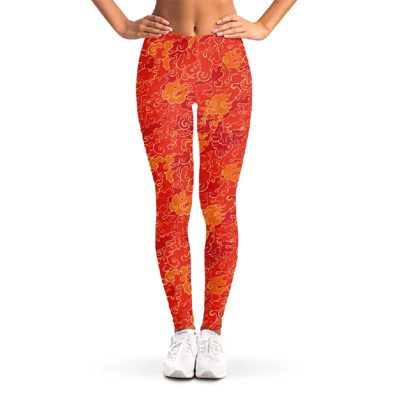 Burning Japanese Flame Pattern Print Women's Leggings