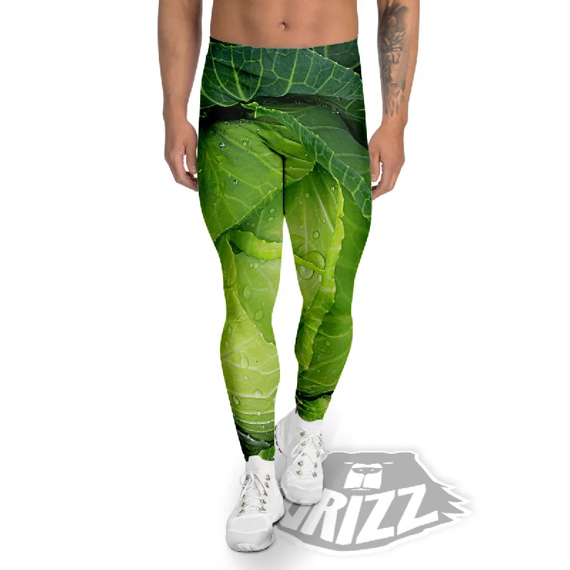 Deep Discounts Cabbage Green Print Men's Leggings