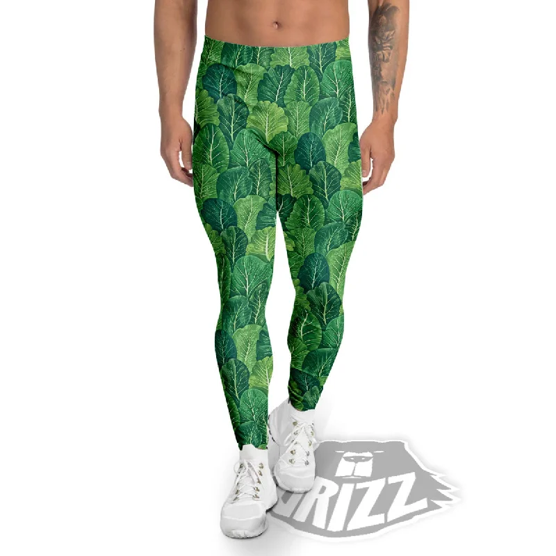 Crazy Deals Cabbage Leaf Green Print Men's Leggings