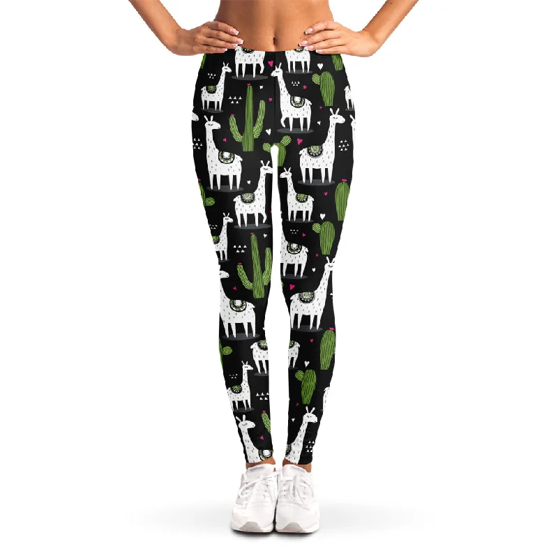 Cactus And Llama Pattern Print Women's Leggings