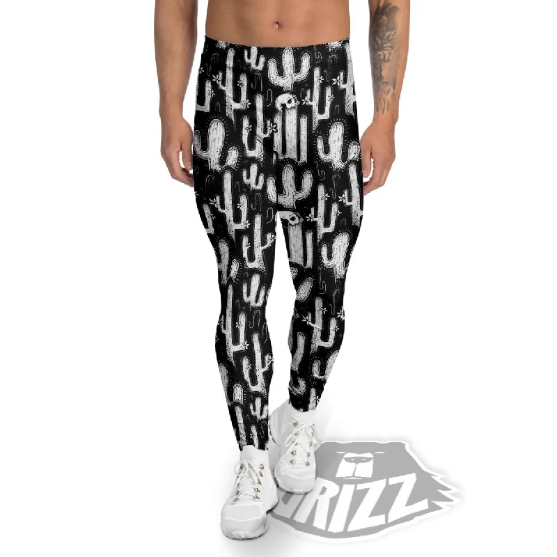 Cactus White And Black Print Pattern Men's Leggings