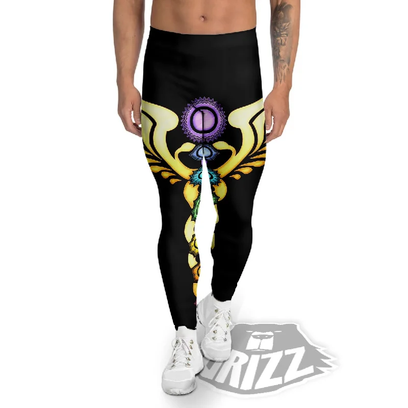 Caduceus 7 Chakras Print Men's Leggings