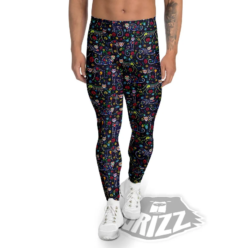 Bargain Prices Calavera Cat Day Of The Dead Print Pattern Men's Leggings