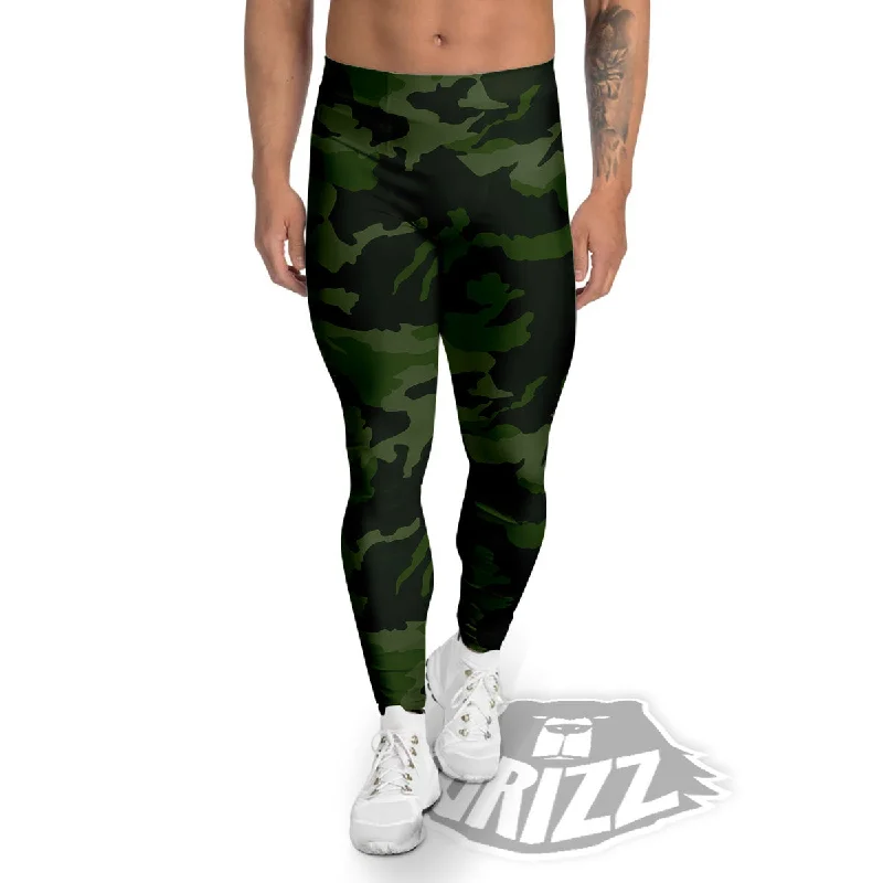 Camouflage Green And Black Print Men's Leggings