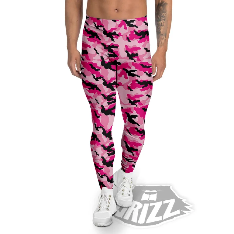 Camouflage Pink And Black Print Men's Leggings