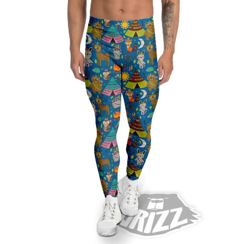 Camping Animal Print Pattern Men's Leggings