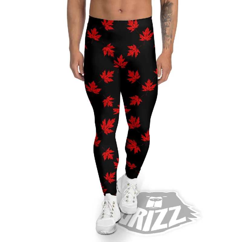 Canadian Maple Leaf Red And Black Print Men's Leggings