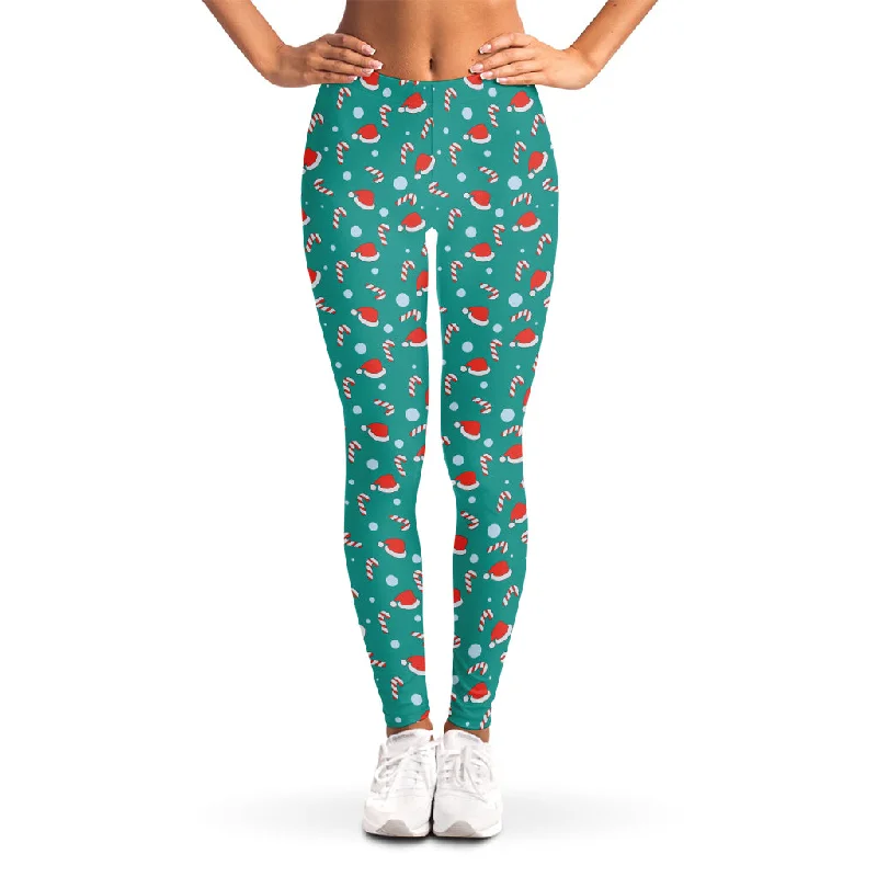 Candy And Santa Claus Hat Pattern Print Women's Leggings