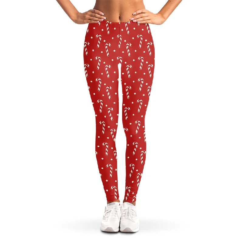 Candy Cane Polka Dot Pattern Print Women's Leggings