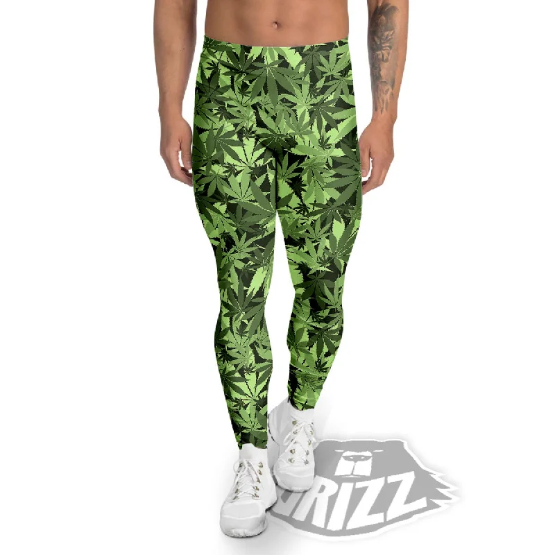 Limited Quantity Cannabis Leaf Green Print Pattern Men's Leggings