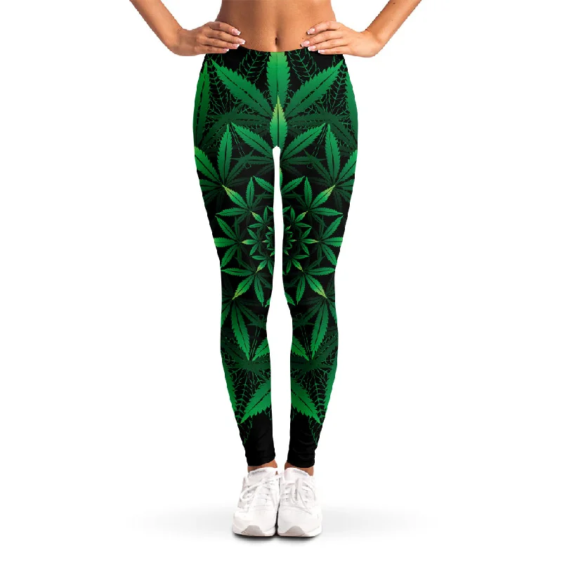 Cannabis Leaf Mandala Print Women's Leggings