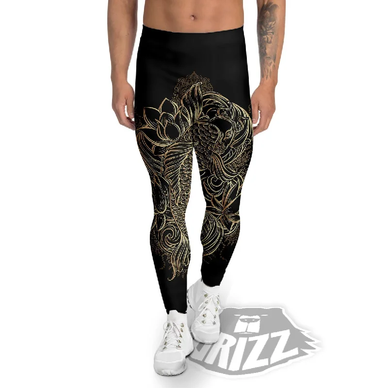 Early Bird Discount Carp Koi Fish Gold Print Men's Leggings