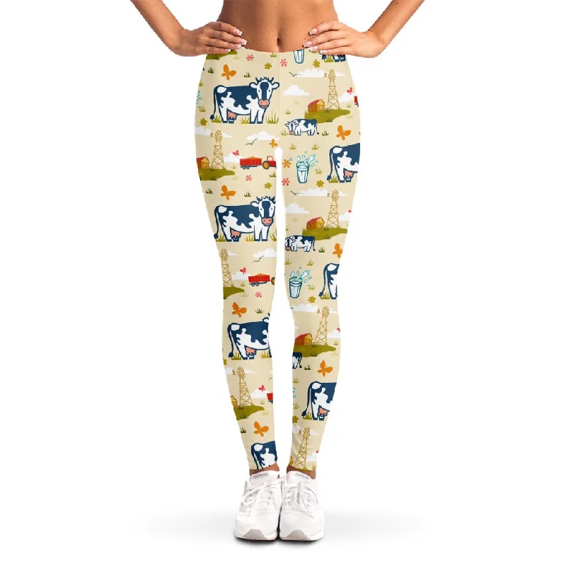 Price Buster Cartoon Dairy Cow Farm Pattern Print Women's Leggings
