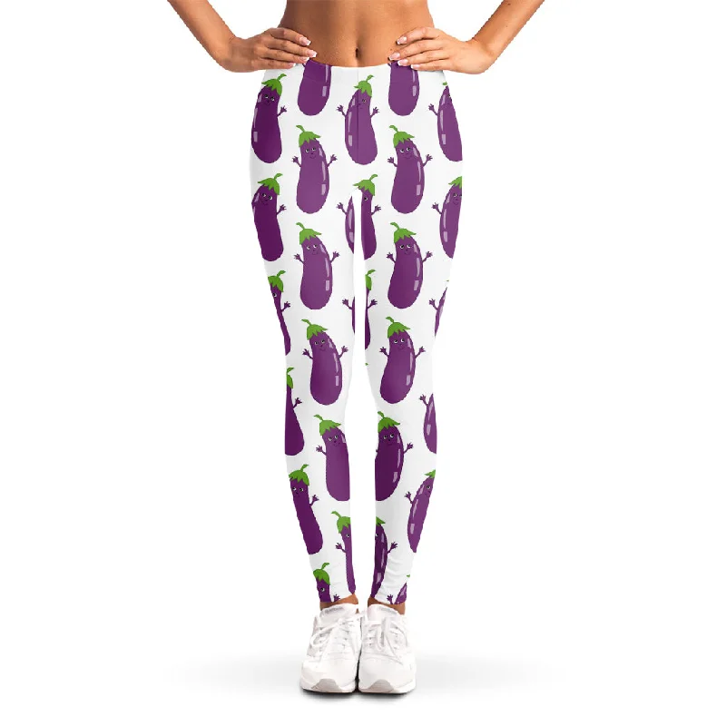 Cartoon Eggplant Pattern Print Women's Leggings