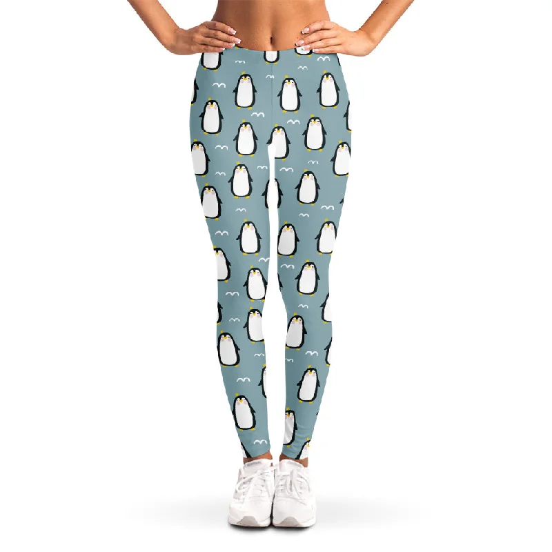 Cartoon Emperor Penguin Pattern Print Women's Leggings