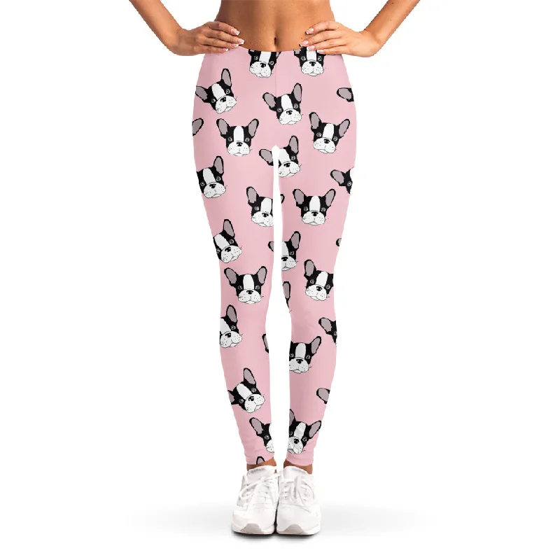 Cartoon French Bulldog Pattern Print Women's Leggings