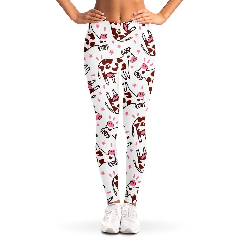 Bonus Savings Cartoon Happy Dairy Cow Pattern Print Women's Leggings
