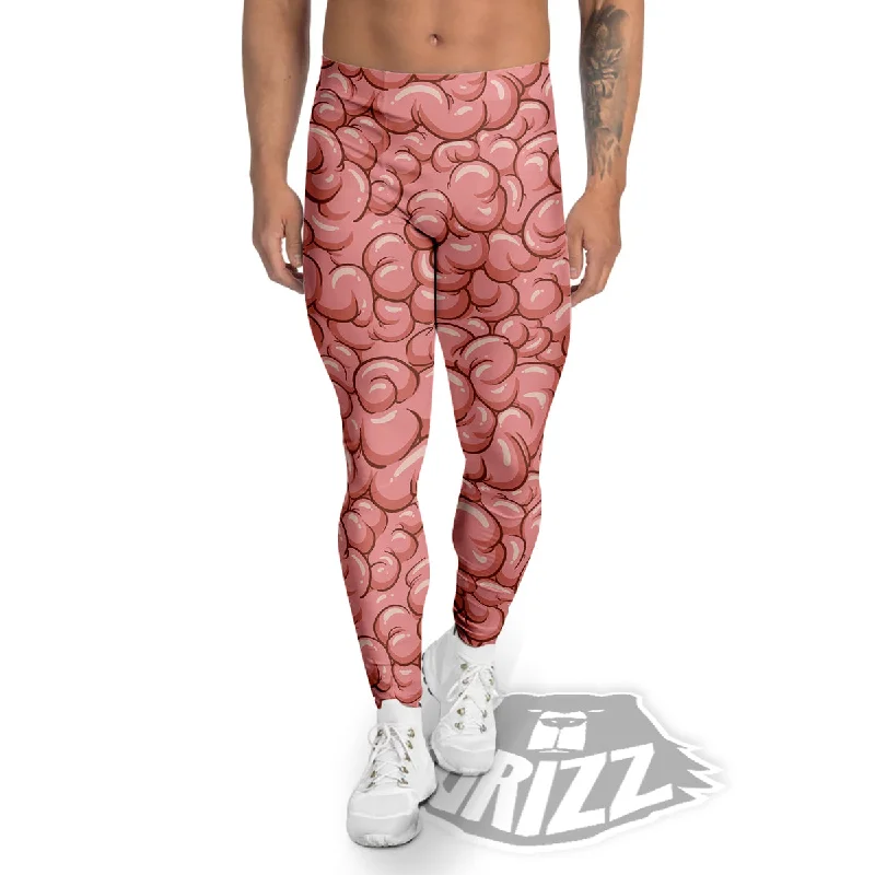 Cartoon Pink Brain Print Pattern Men's Leggings