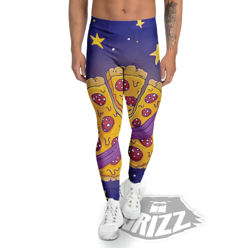 Cartoon Pizza Planet Print Men's Leggings