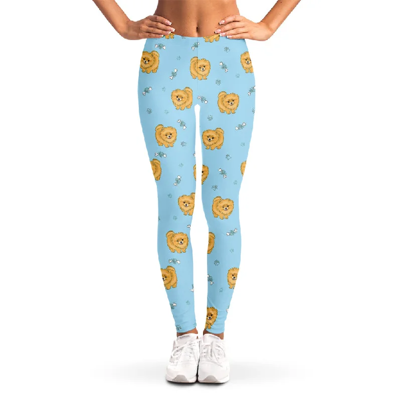 Cartoon Pomeranian Pattern Print Women's Leggings