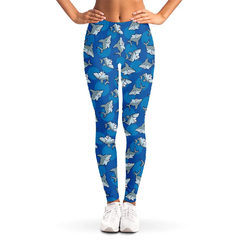 Cartoon Shark Pattern Print Women's Leggings