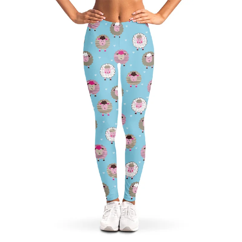 Cartoon Sheep Pattern Print Women's Leggings