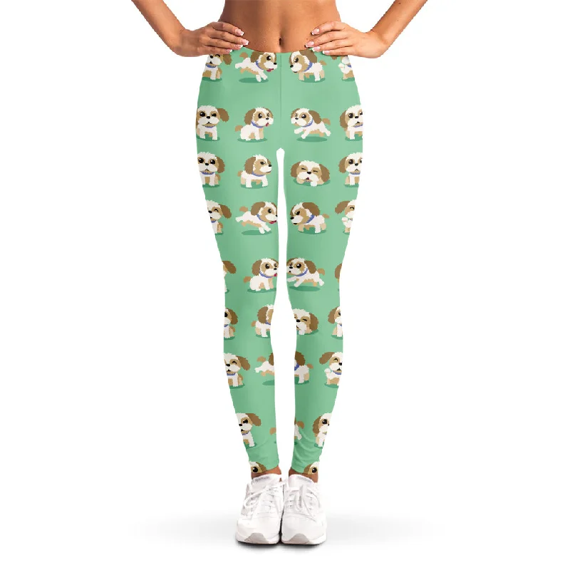 Cartoon Shih Tzu Pattern Print Women's Leggings