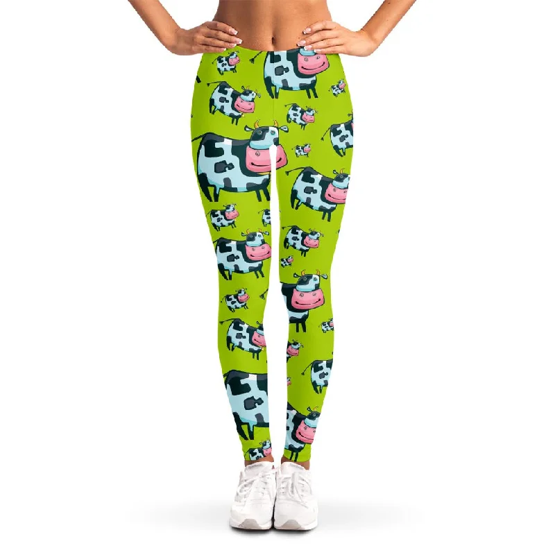 Huge Discounts Cartoon Smiley Cow Pattern Print Women's Leggings