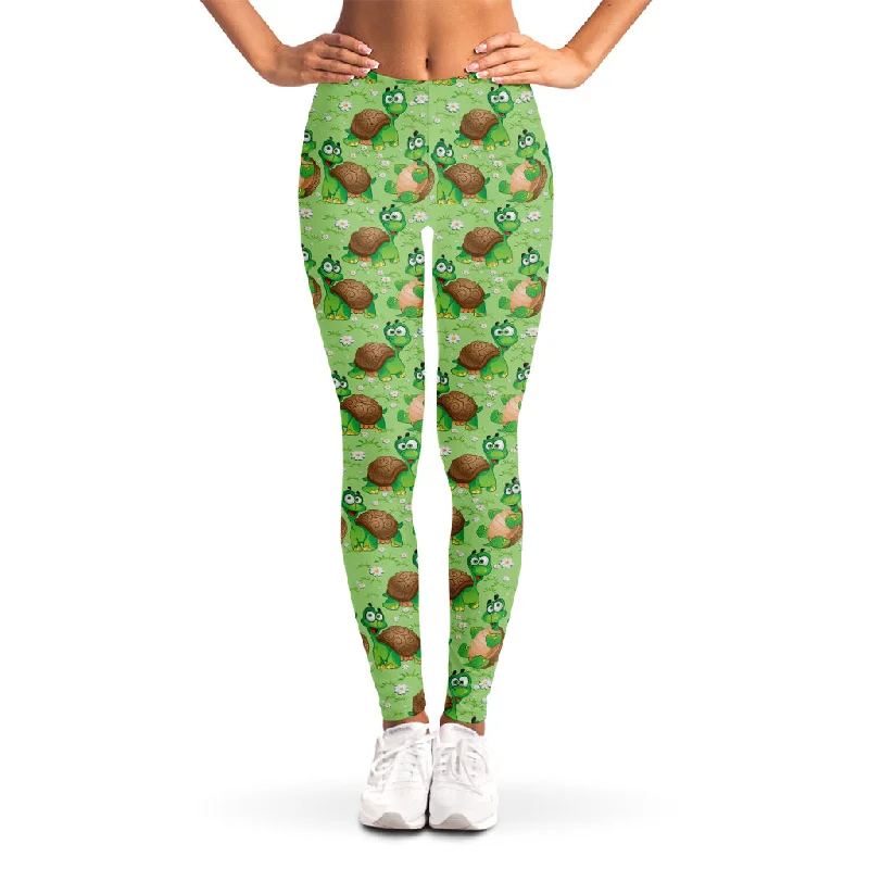 Cartoon Turtle Pattern Print Women's Leggings