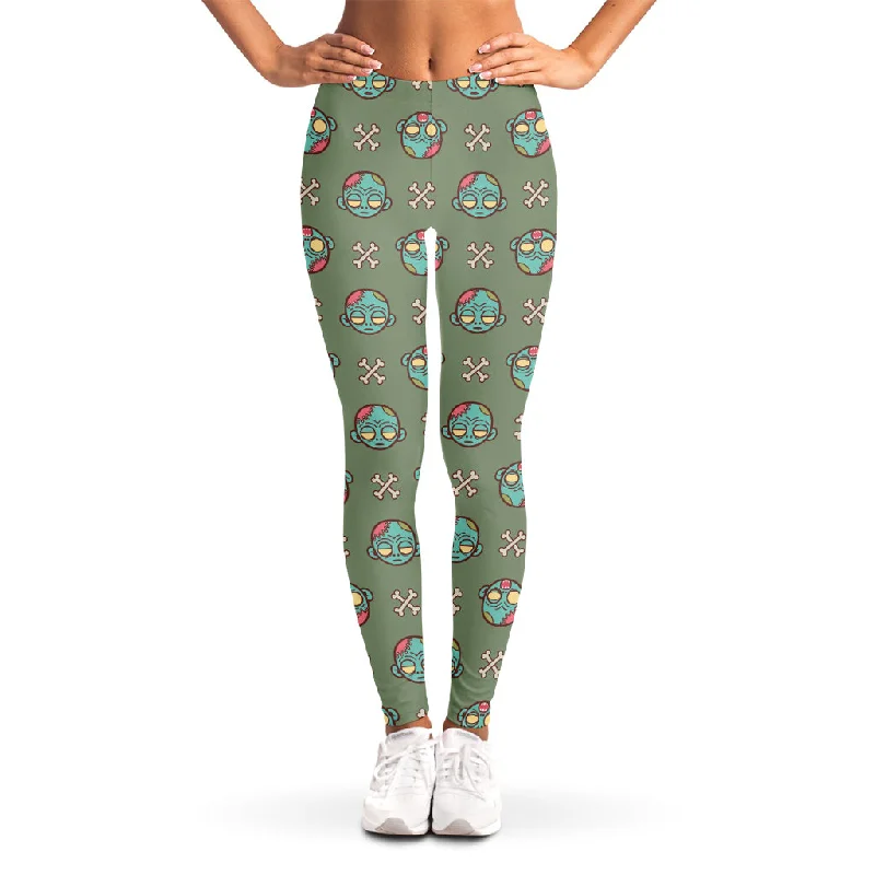 Cartoon Zombie Pattern Print Women's Leggings