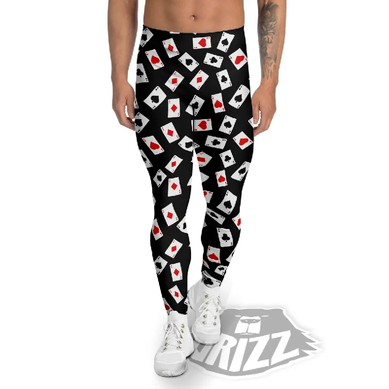 Casino Card Red And Black Print Pattern Men's Leggings