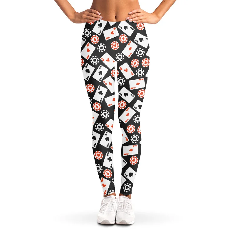 Casino Chip And Card Pattern Print Women's Leggings