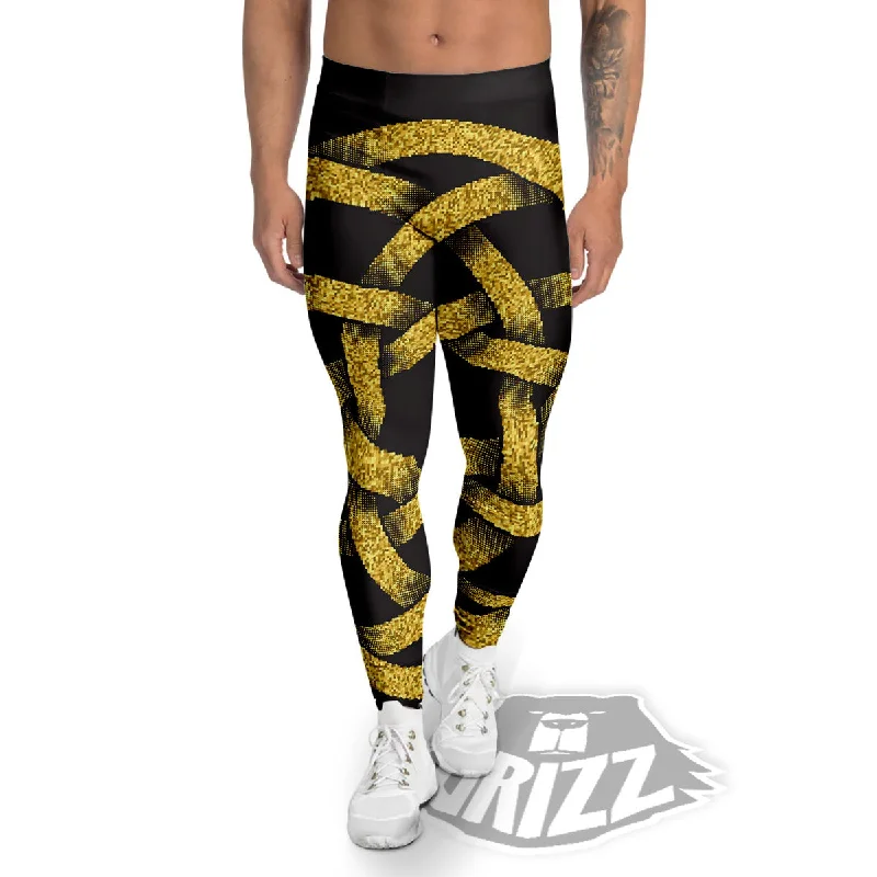 Unbeatable Prices Celtic Knot Symbol Gold Circle Print Men's Leggings