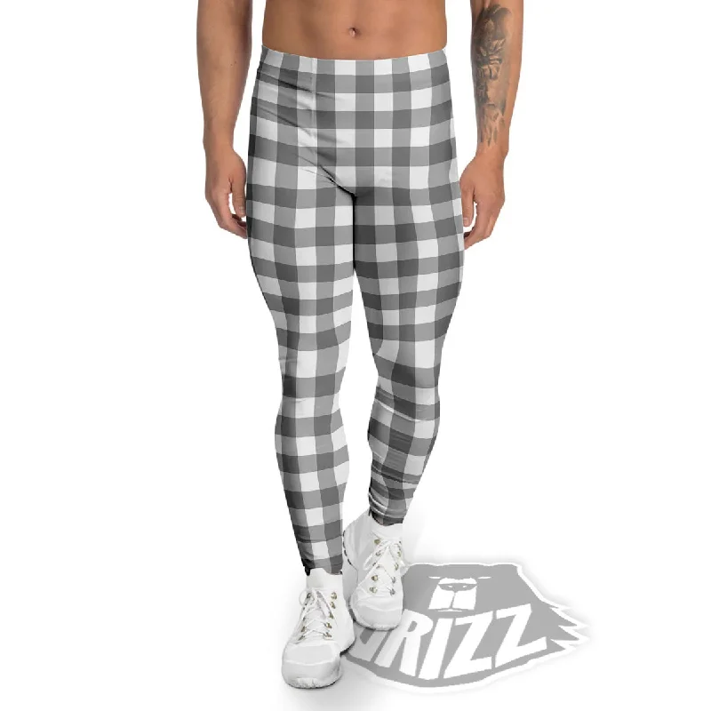 Savings Galore Check White And Grey Print Pattern Men's Leggings