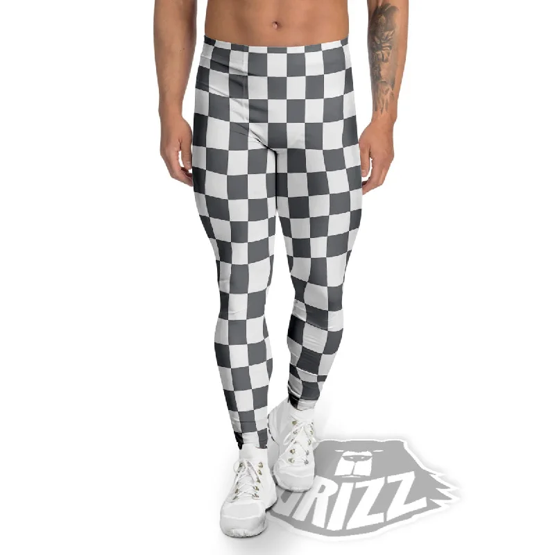 Massive Deals Checkered White And Grey Print Pattern Men's Leggings