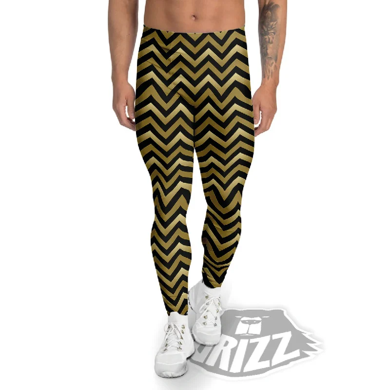 Instant Discount Chevron Black And Gold Print Pattern Men's Leggings