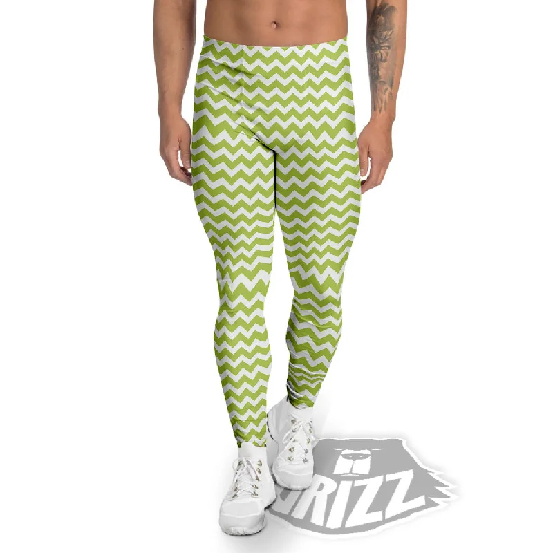 Buy Now Chevron White And Green Print Pattern Men's Leggings