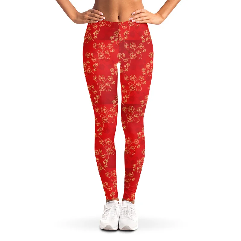 Chinese Cherry Blossom Pattern Print Women's Leggings