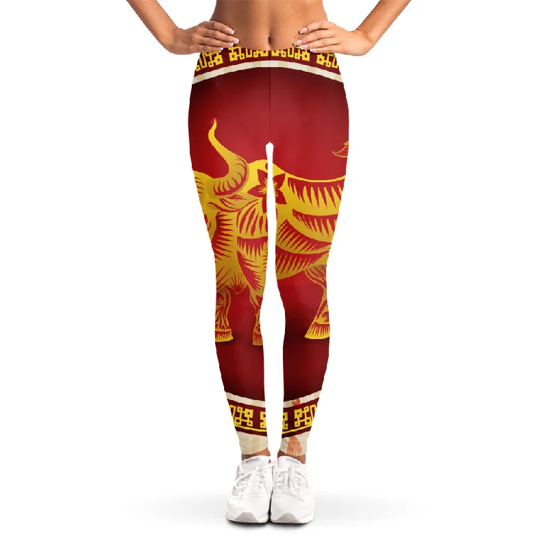 Chinese Ox Zodiac Sign Print Women's Leggings