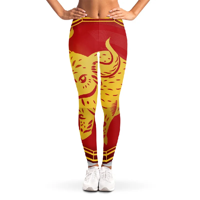 Chinese Ox Zodiac Symbol Print Women's Leggings